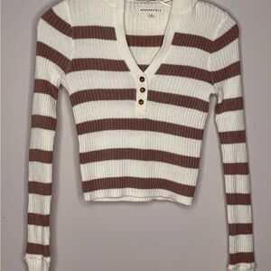 Aeropostale Cream and Brown Striped Cropped Sweater